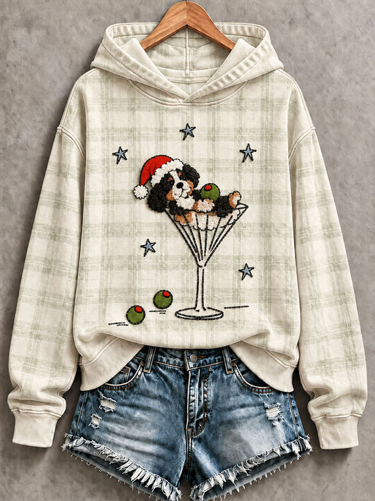 Women’s "Bernese Mountain Dog & Martini" Christmas Fun Print Casual Sweatshirt