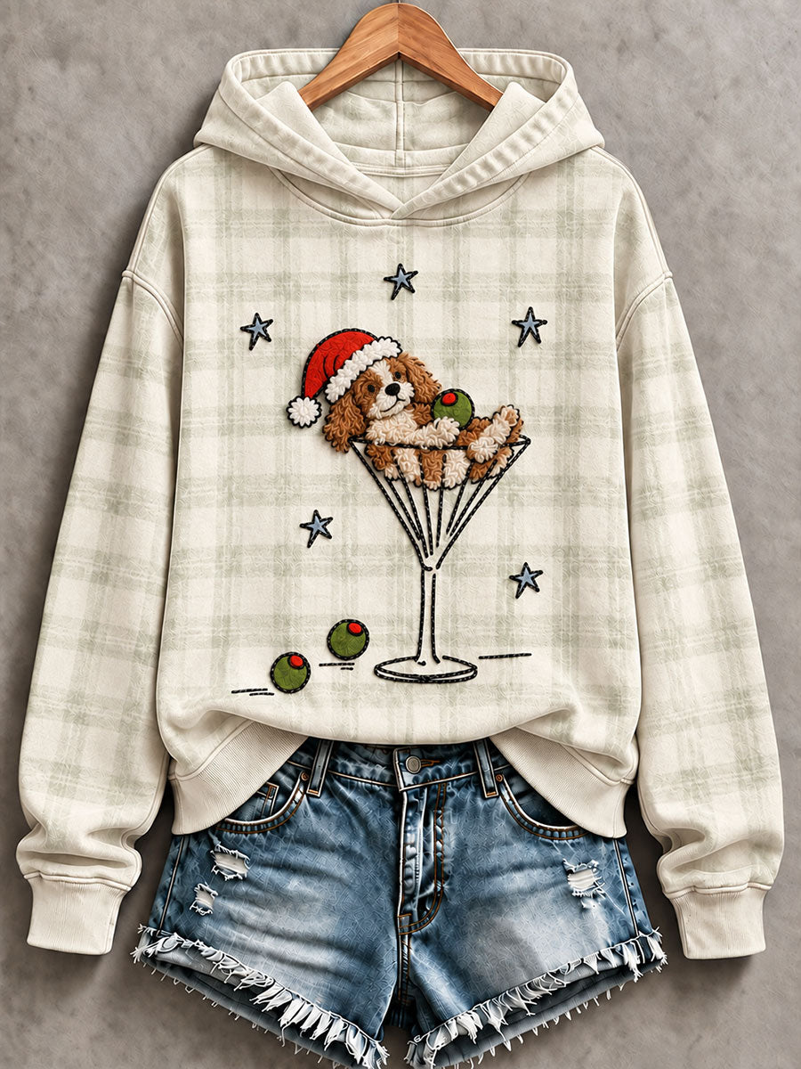 Women’s "Cavalier King Charles Spaniel & Martini" Christmas Fun Print Casual Sweatshirt