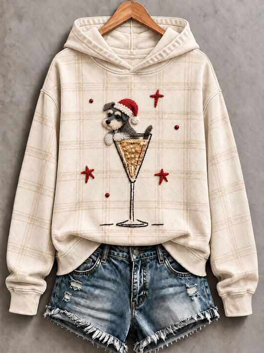 Women’s "Schnauzer & Champagne" Christmas Fun Print Casual Sweatshirt
