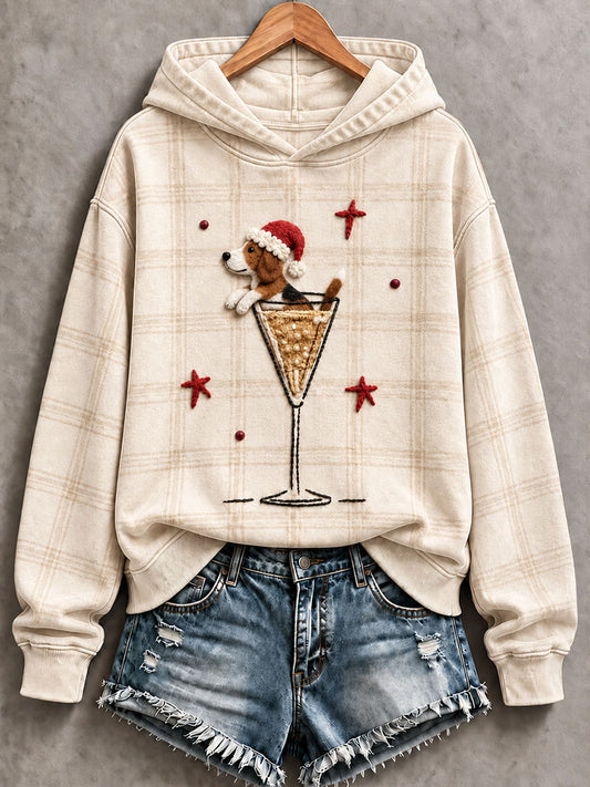 Women’s "Beagle & Champagne" Christmas Fun Print Casual Sweatshirt