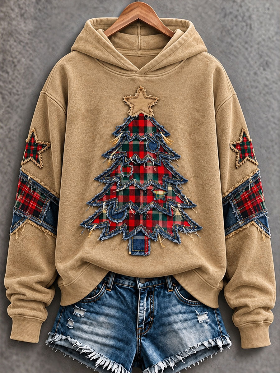 Women's Patchwork Christmas Tree Printed Regular Sweatshirt