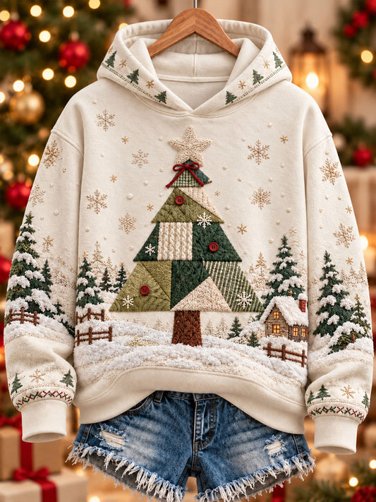 Women's Patchwork Christmas Tree Printed Regular Sweatshirt