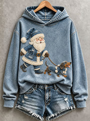 Women's Santa and Dachshund Patchwork Art Hoodie