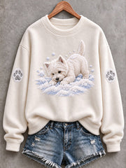 Women's Snowy Winter Westie Dog In the Snow Print Flannel Sweatshirt