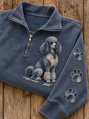 Women's Patchwork Poodle Dog & Paw Print Zip Up Sweatshirt