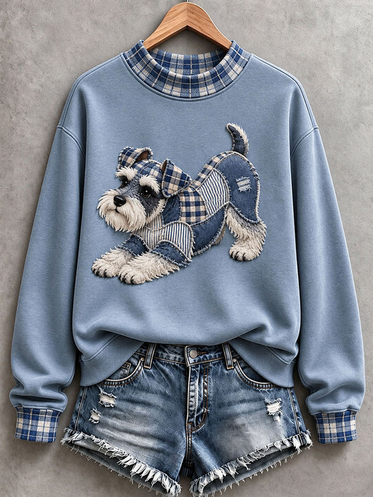 Women’s Schnauzer Patchwork Art Mock-Neck Sweatshirt