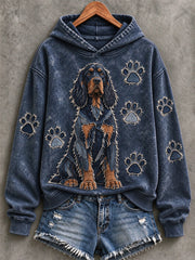 Women's Gordon Setter & Paw Prints Patchwork Print Casual Hoodie