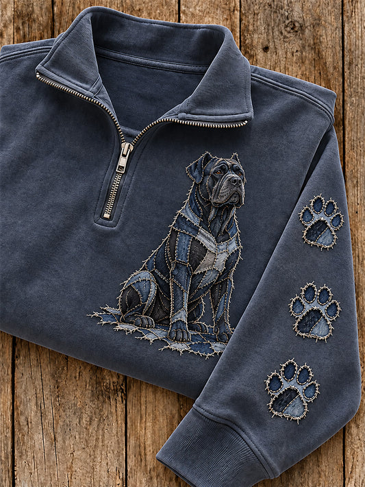 Women's Patchwork Cane Corso Dog & Paw Print Zip Up Sweatshirt