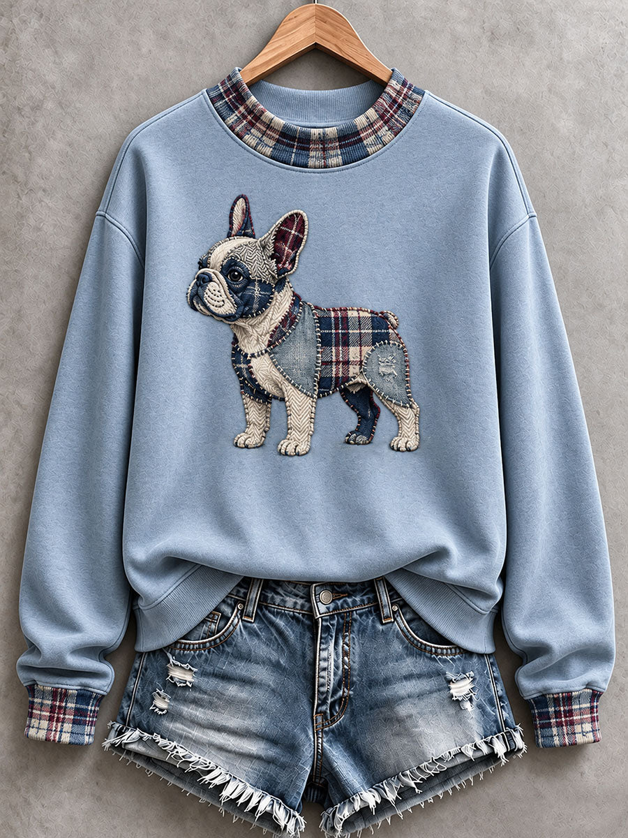 Women’s French Bulldog Patchwork Art Mock-Neck Sweatshirt