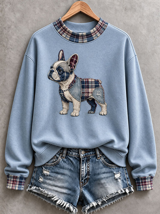 Women’s French Bulldog Patchwork Art Mock-Neck Sweatshirt