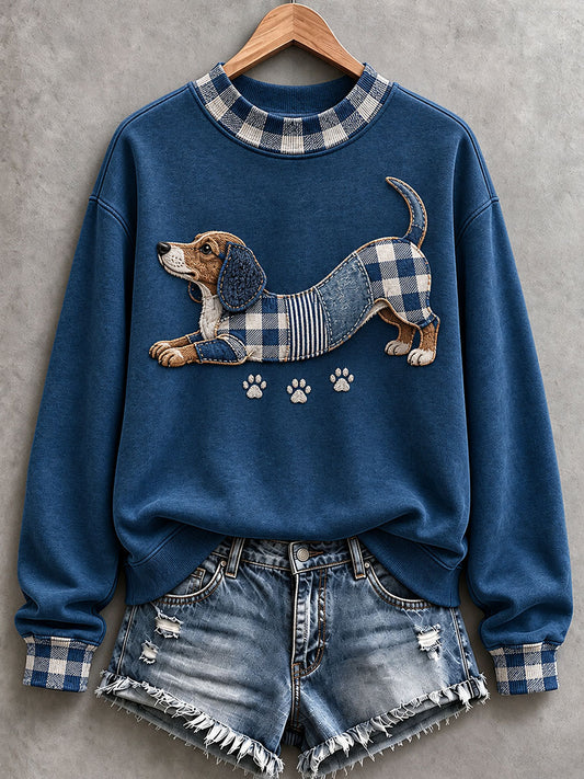 Women’s Dachshund Patchwork Art Mock-Neck Sweatshirt